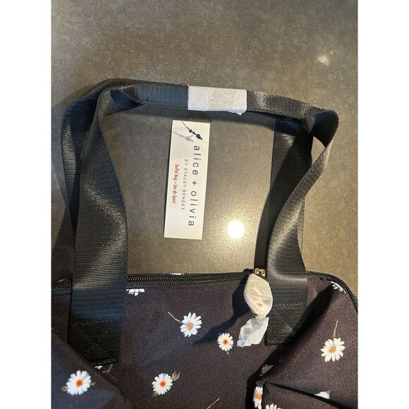 Alice + Olivia Daisy Black Floral Print Weekender Duffel Bag Overnight Handbag - Picture 2 of 7
